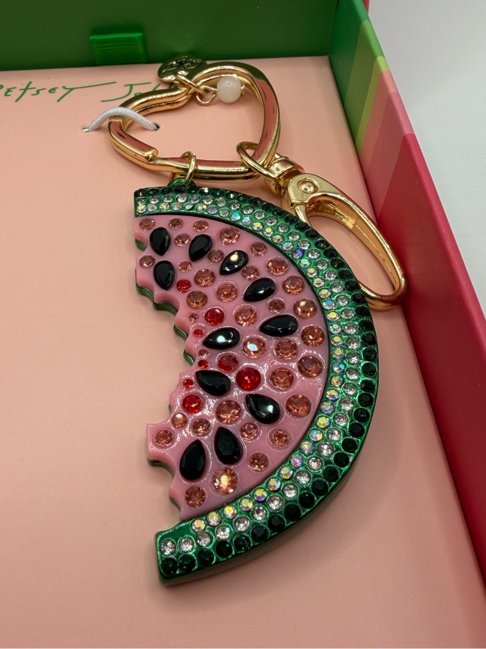 Betsey Johnson Crystal Watermelon Keychain Bag Charm NIB Summer Fruit